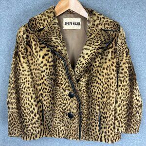 Vintage Joseph Magnin Leopard Fur Crop Jacket Medium 60s Hollywood Glam Mob Wife